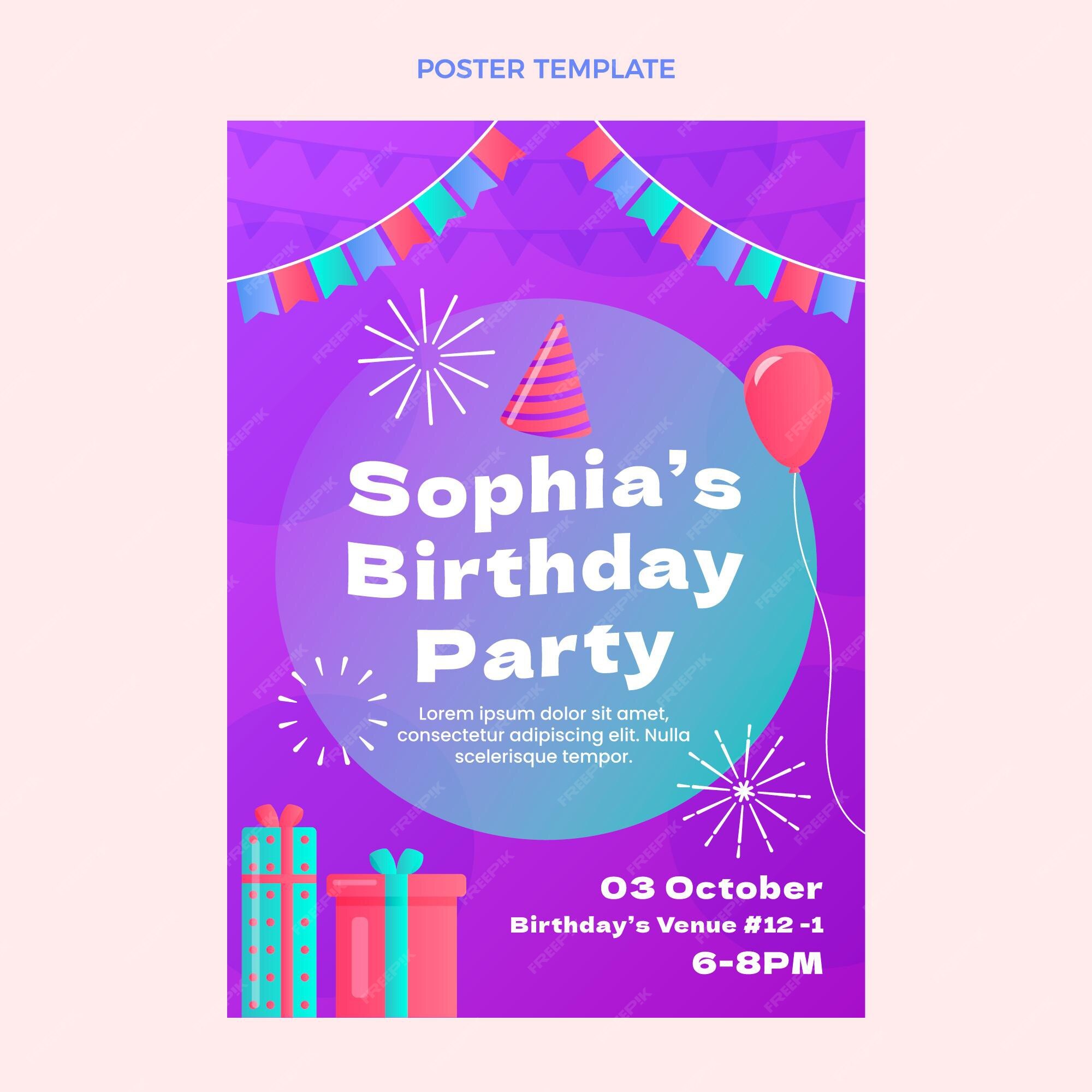 Premium Vector | Gradient colorful birthday poster