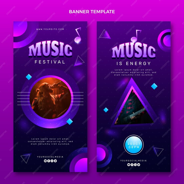 Free Vector | Gradient colorful music festival vertical banners