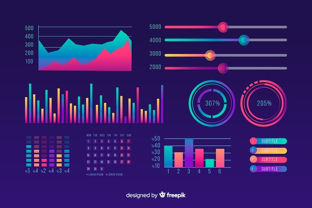 Gradient dashboard element collection template Free Vector