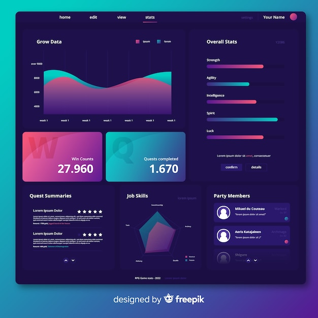 Gradient dashboard statistic evolution template Vector | Free Download