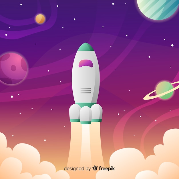 Gradient Galaxy Background With A Rocket Free Vector