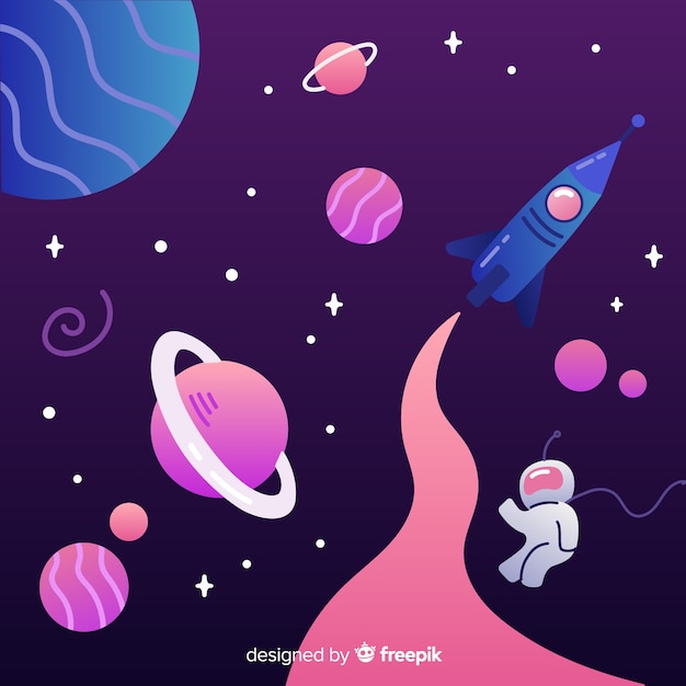 Gradient Galaxy Background With A Rocket Free Vector