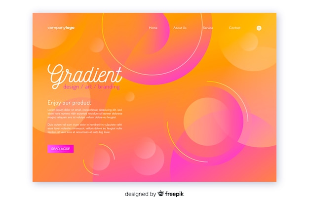 Gradient geometric landing page template Free Vector