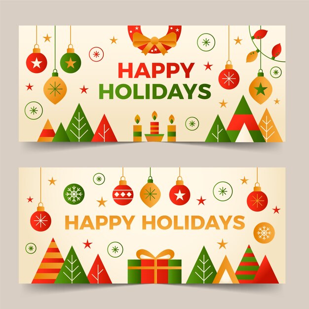 Free Vector Gradient happy holidays horizontal banners set