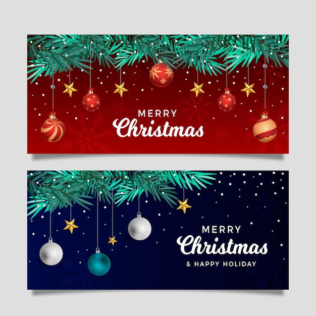 Free Vector | Gradient horizontal christmas banners set