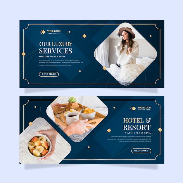 Free Vector | Gradient hotel banner template with photo