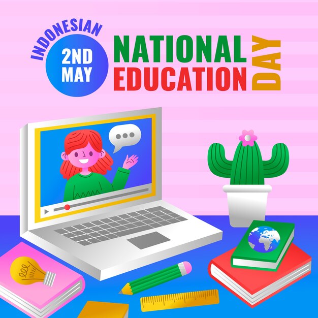Gradient indonesian national education day illustration Free Vector