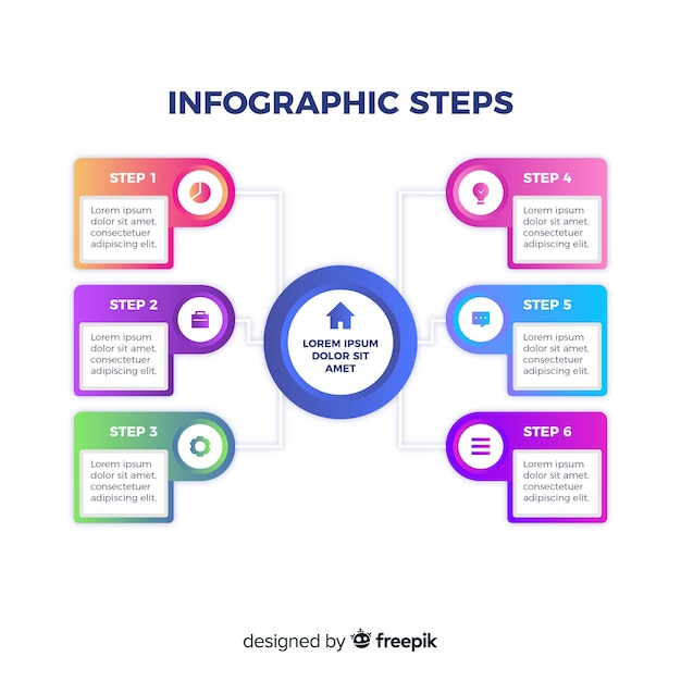 Gradient infographic steps presentation template Free Vector