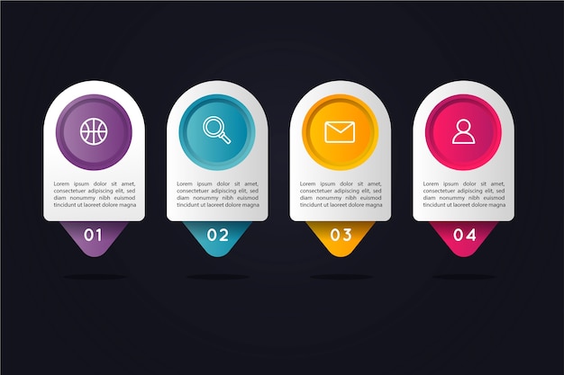 Gradient infographic steps with circular colourful text boxes Free Vector