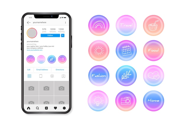 グラデーションインスタグラムハイライトセット 無料のベクター