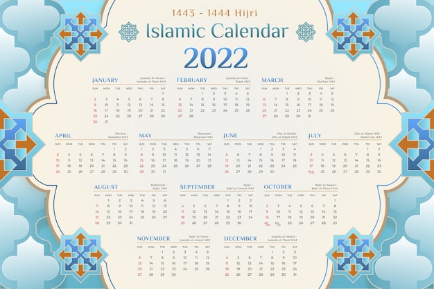 Premium Vector | Gradient islamic calendar template