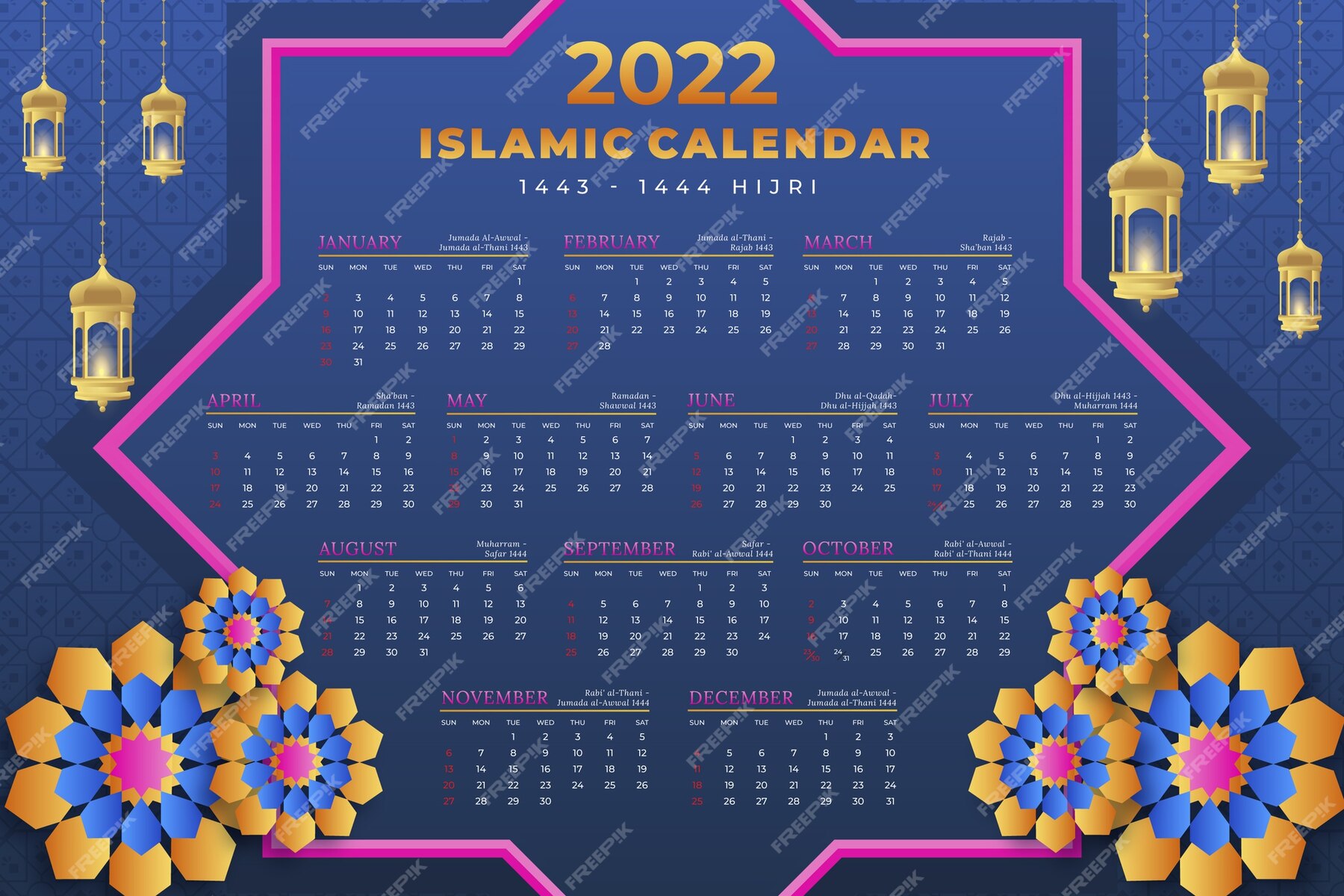 Free Vector | Gradient islamic calendar template