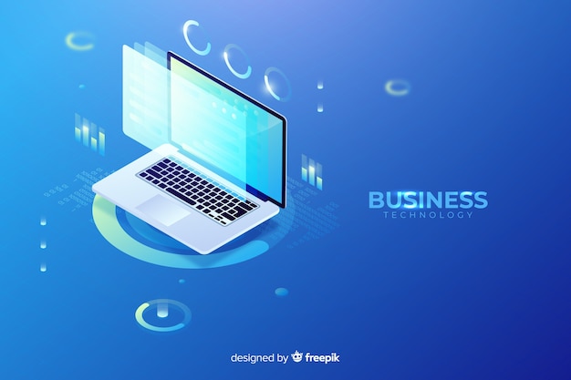 Gradient isometric laptop technology background Free Vector