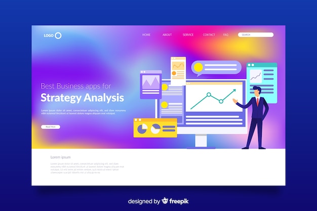 Gradient landing page template with illustrations Free Vector