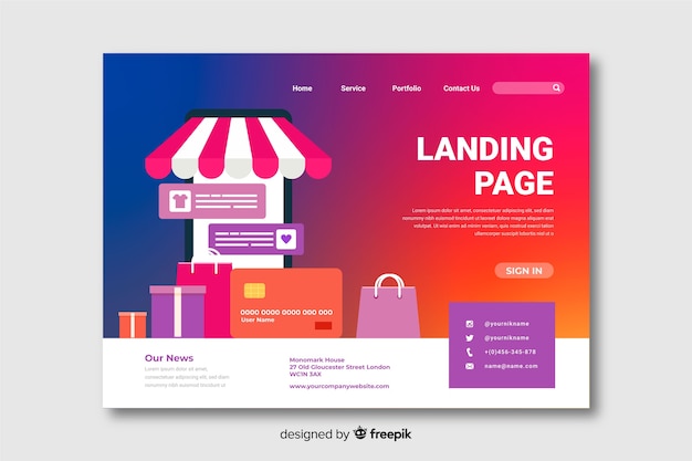 Gradient landing page with shopping bags Free Vector
