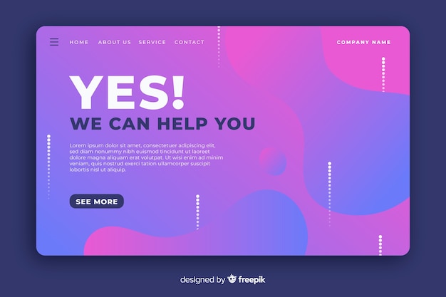 Gradient liquid effect landing page Free Vector
