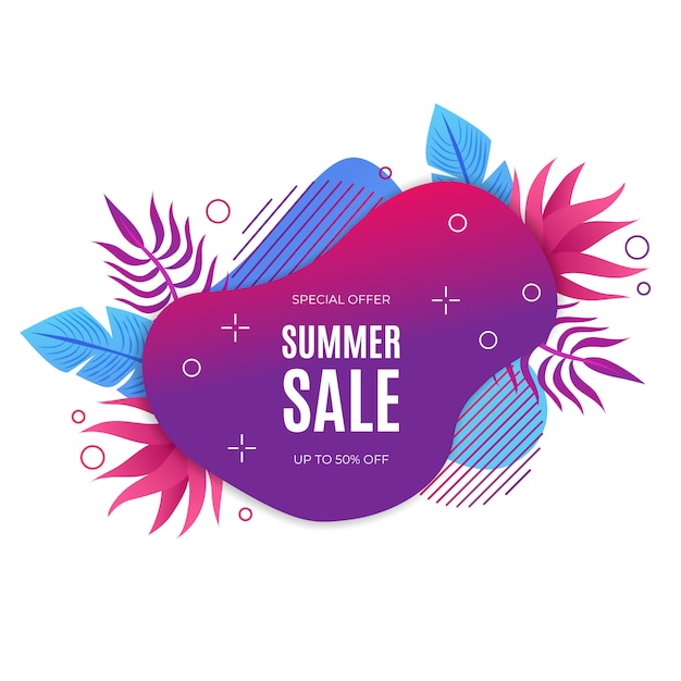 Gradient liquid summer sale banner with flotal elements Free Vector