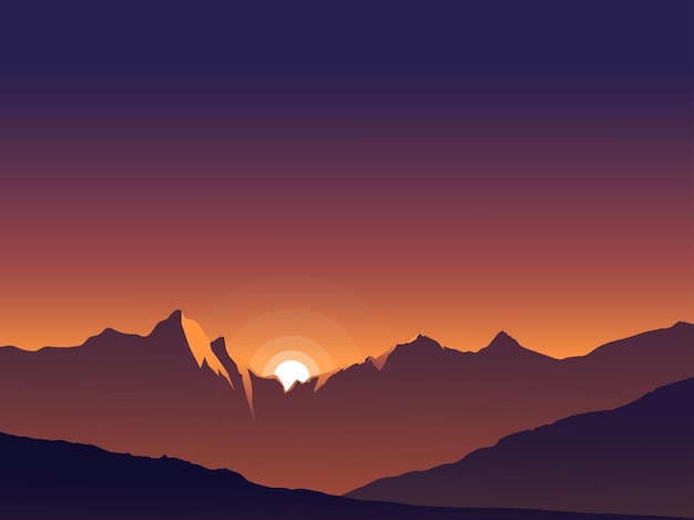 Premium Vector | Gradient mountain sunset landscape