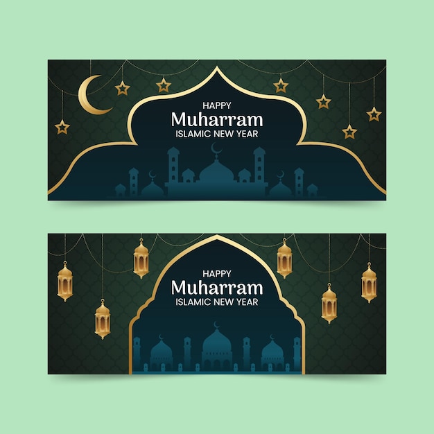 Premium Vector | Gradient muharram banners set