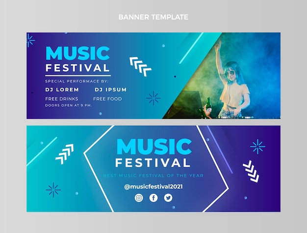 Premium Vector | Gradient music festival horizontal banners