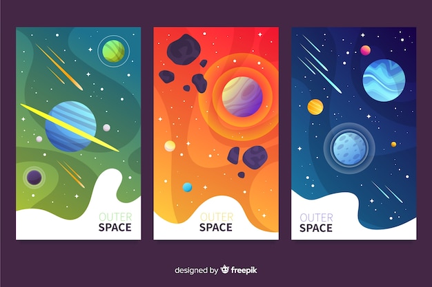 Gradient outer space cover collection Free Vector
