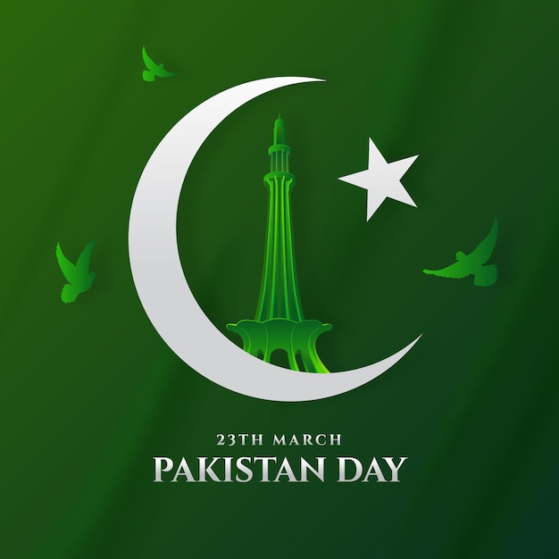 旗とミナーレパキスタン記念碑とグラデーションパキスタンの日のイラスト 無料のベクター