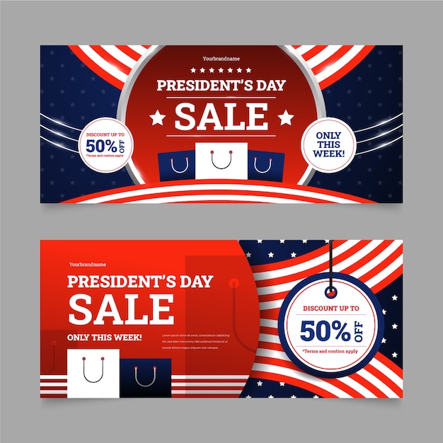 Premium Vector Gradient presidents day sale horizontal banners set