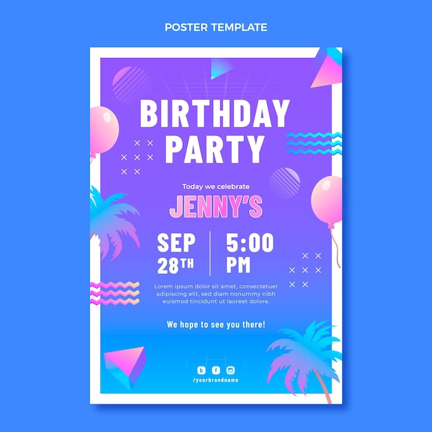 Free Vector | Gradient retro vaporwave birthday poster