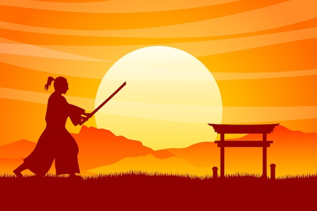 Gradient samurai silhouette background Free Vector