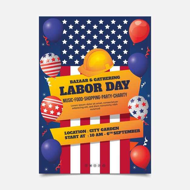 Free Vector | Gradient usa labor day vertical flyer template