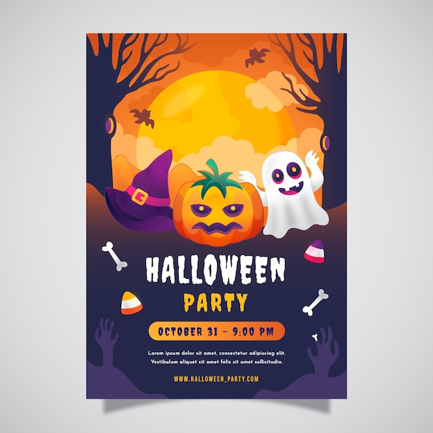 Free Vector | Gradient vertical halloween party flyer template