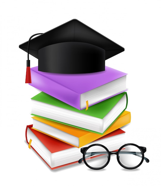 Graduation cap and books stack concept Vector | Premium Download