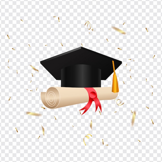 Premium Vector | Graduation cap and diploma scroll on transparent