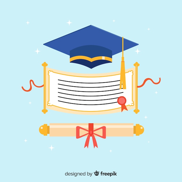 Download Free Vector | Graduation cap and diploma with flat design