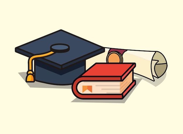 Premium Vector | Graduation Cap With Book And Diploma