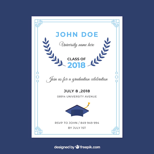 Download Graduation invitation template flat design | Free Vector