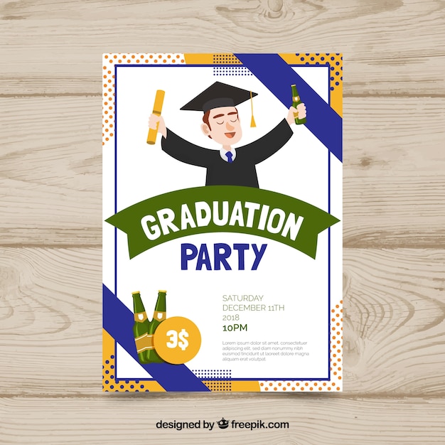 Download Free Vector | Graduation invitation template with flat design