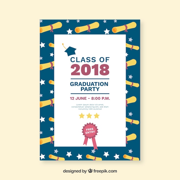 Download Graduation invitation template with flat design | Free Vector
