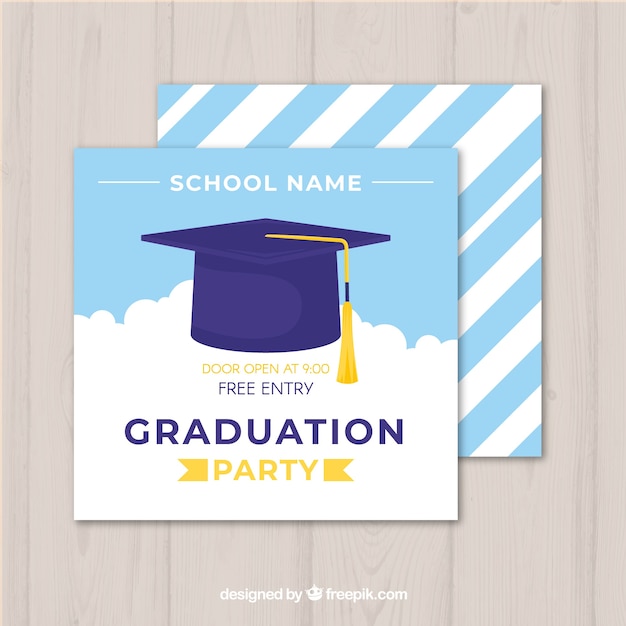 Download Graduation invitation template with flat design | Free Vector