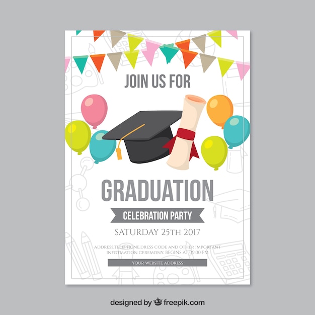 Graduation party brochure with balloons and garlands Vector | Free Download