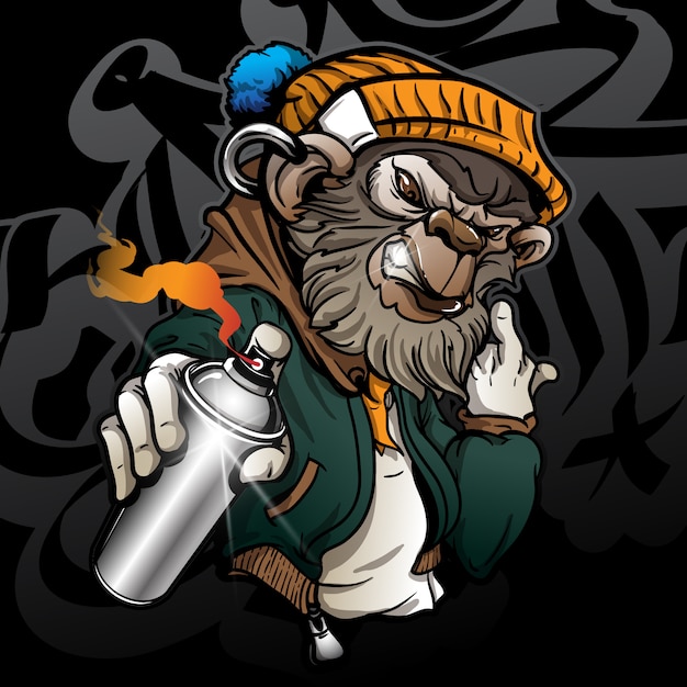 Graffiti Character Hipster Monkey Holding A Spray Paint Premium