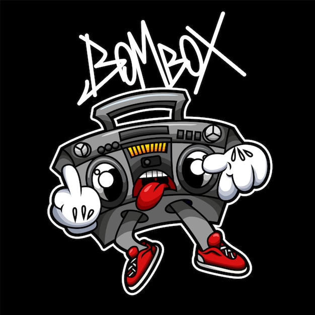 Graffiti cool boombox character | Premium Vector