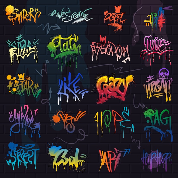 Graffiti vector graffito of brushstroke lettering or graphic grunge typography illustration Premium 