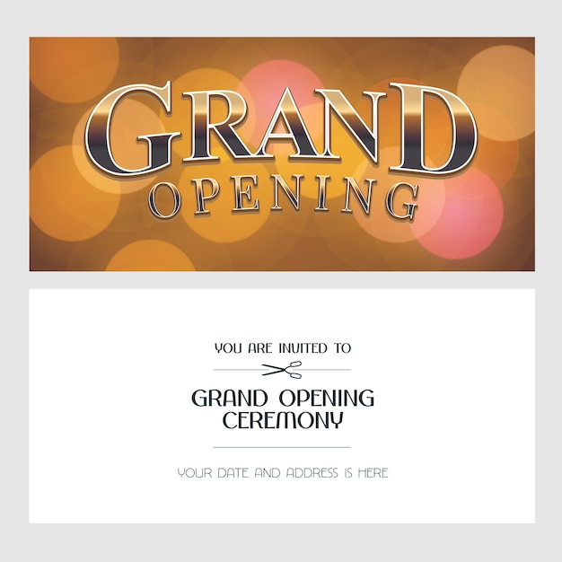 グランドオープンのイラスト 背景 招待状 テンプレートバナー ゴールデンサインで開会式を招待 プレミアムベクター