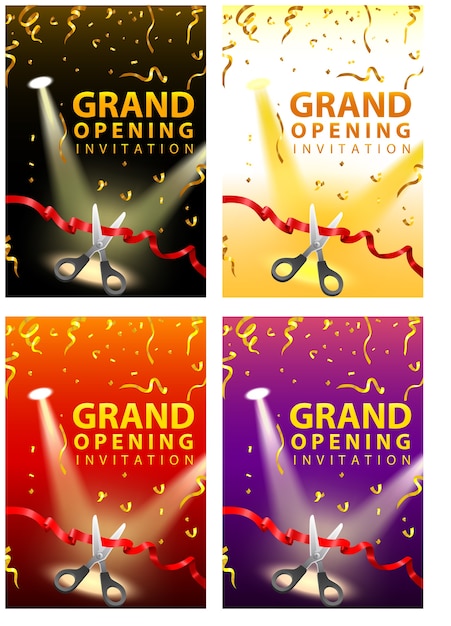Premium Vector | Grand opening invitation cards in four color sets