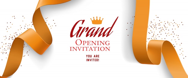 Free Vector Grand Opening Invitation With Confetti Gold Ribbons