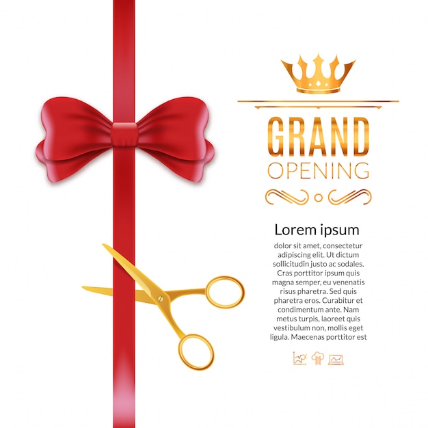 Premium Vector | Grand Opening Red Ribbon And Bow. Open Ceremony ...