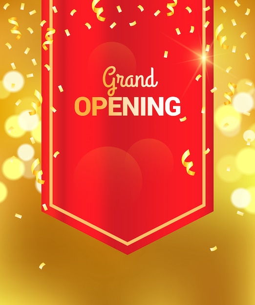 Premium Vector | Grand Opening Sparkling Banner With Red Curtain