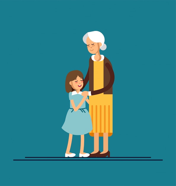 Premium Vector Granddaughter Hugging His Grandmother Illustration