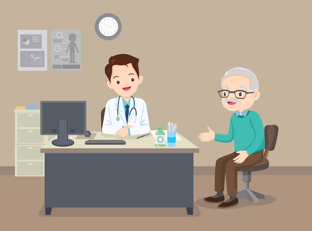 Premium Vector | Grandfather at the doctor